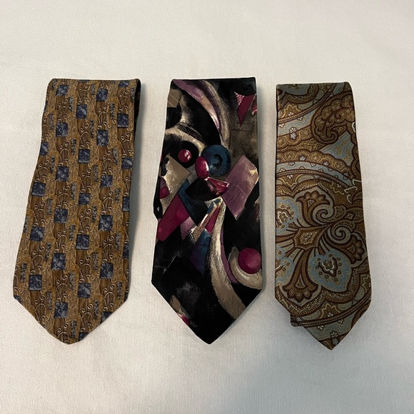 Oscar de la Renta Other - Oscar de la Renta, Croft & Barrow & J.T Beckett 3 Silk Ties Black Brown Blue
